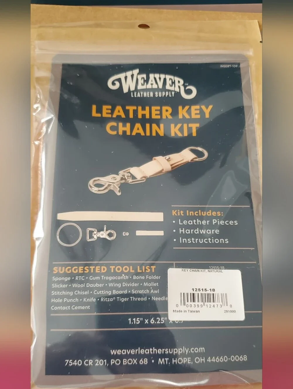 Weaver Leather. Leather DIY Key Chain Kit. Genuine Nat. Vegetable Tan Leather.